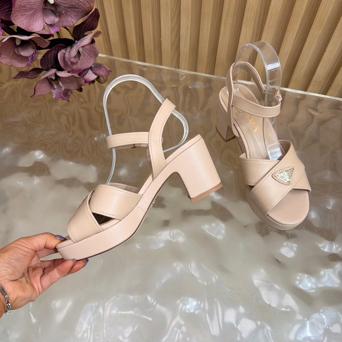 Prada 2026 Round-Toe Platform Sandals 75mm Cowhide 151253