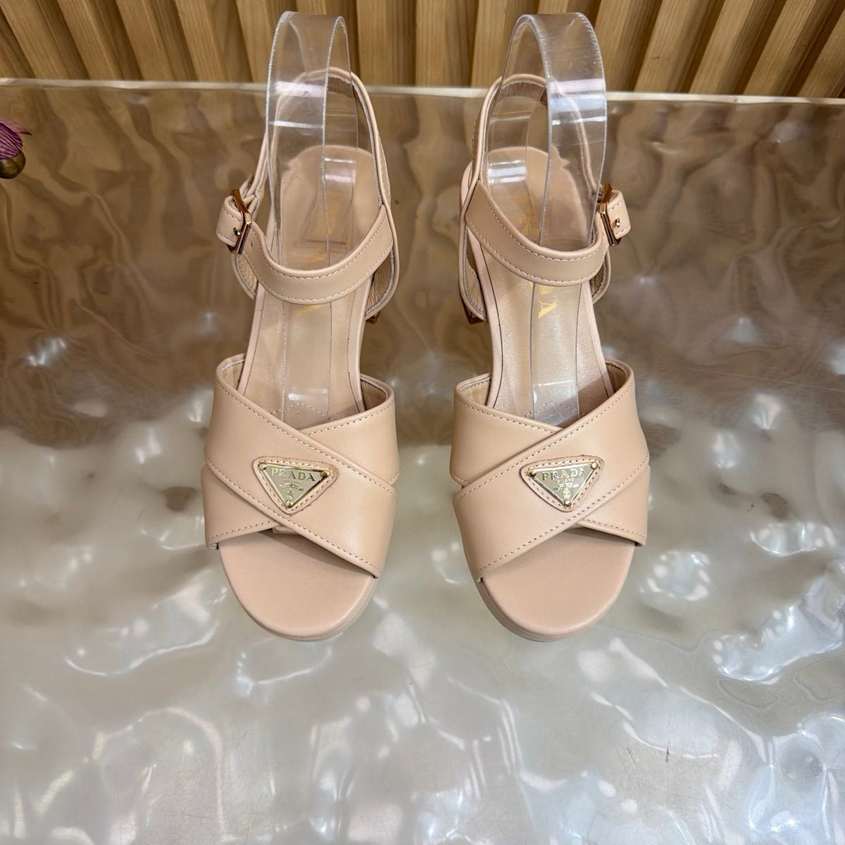 Prada 2026 Round-Toe Platform Sandals 75mm Cowhide 151253