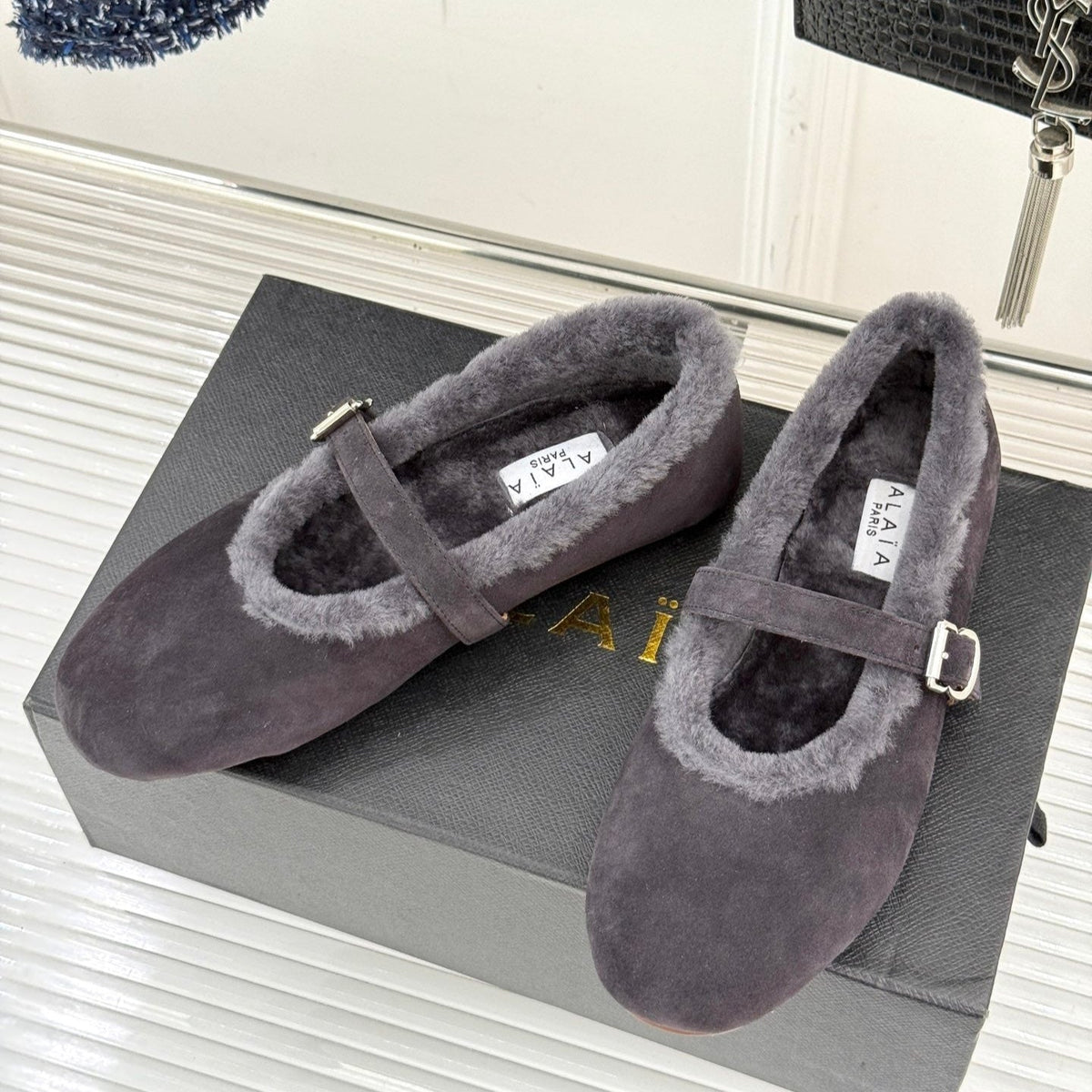 Alaia 25WF Mary Jane charcoal grey suede wool 472222