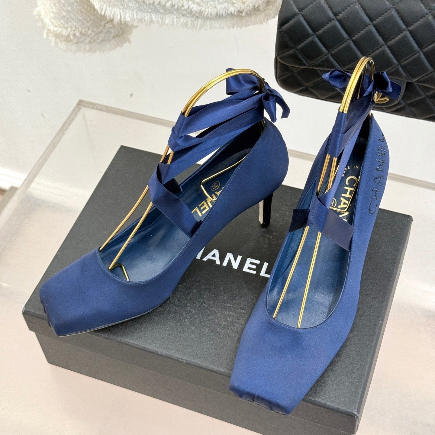 Chanel 2026 High-heeled Shoe 100mm Blue Satin Leather 616004