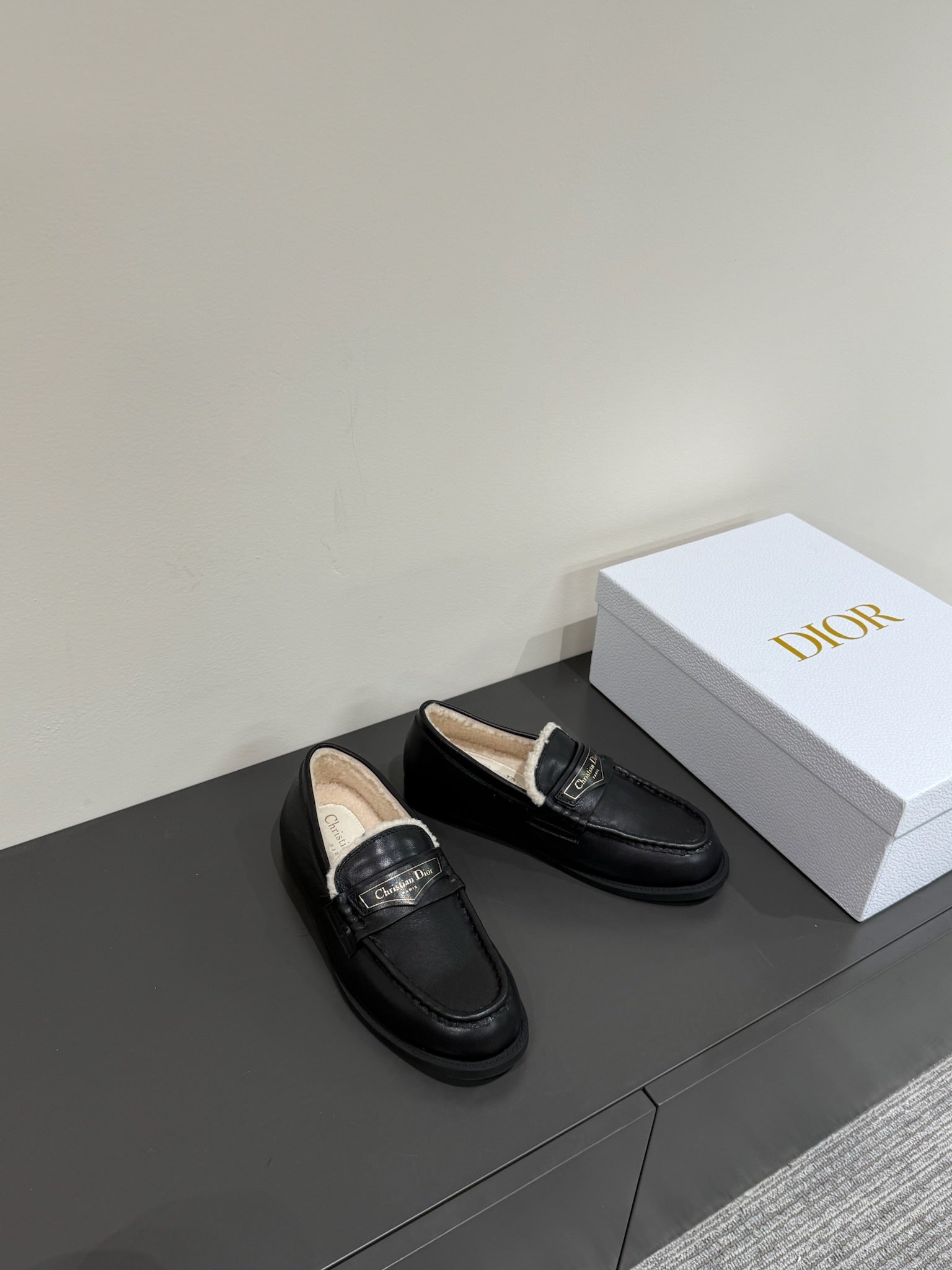 CD Loafers In Black Lambskin And Fleece Lining 109291