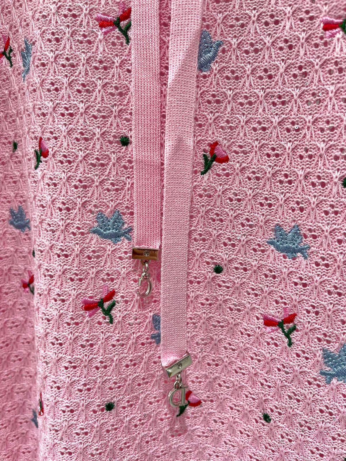 Dior 2026 Embroidered Bow Knit Short-sleeved Top Pink Cotton 714725