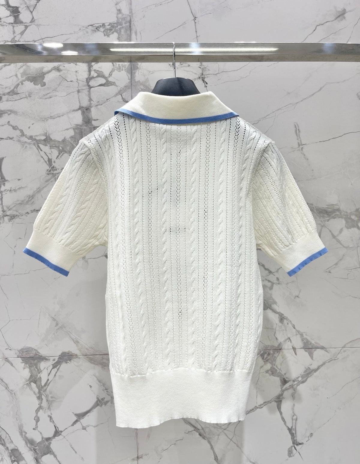 Dior 2026 Floral Collared Short-sleeved Knit Top White Wool 714726