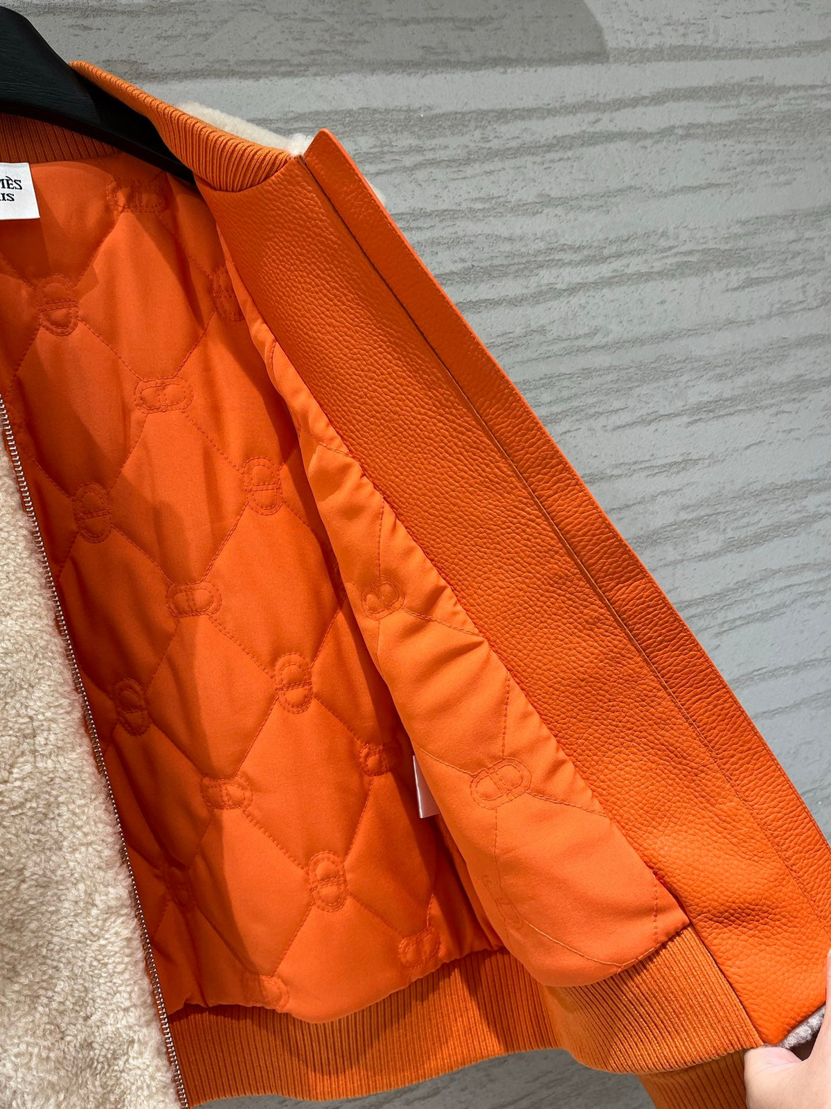 Hermes 2026 Bomber Jacket Orange Beige Wool