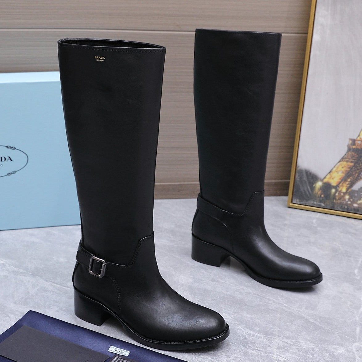 Prada 2026 Buckle Knee-High Boots Cowhide 170687