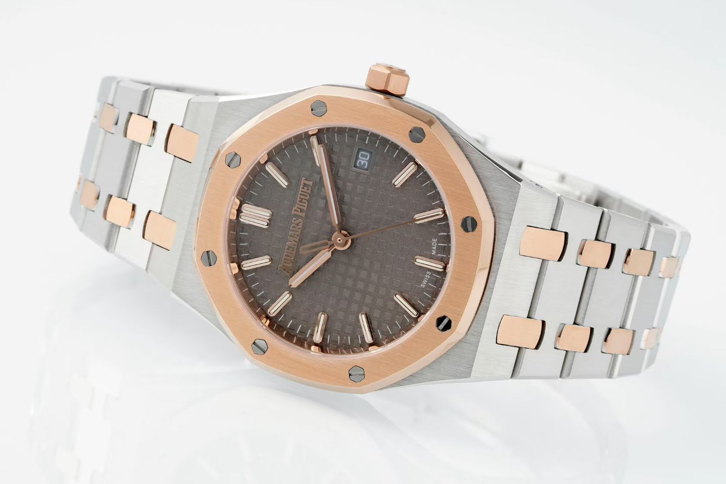 Audemars Piguet Royal Oak 34mm Silver Case Brown Dial Pink Gold Steel