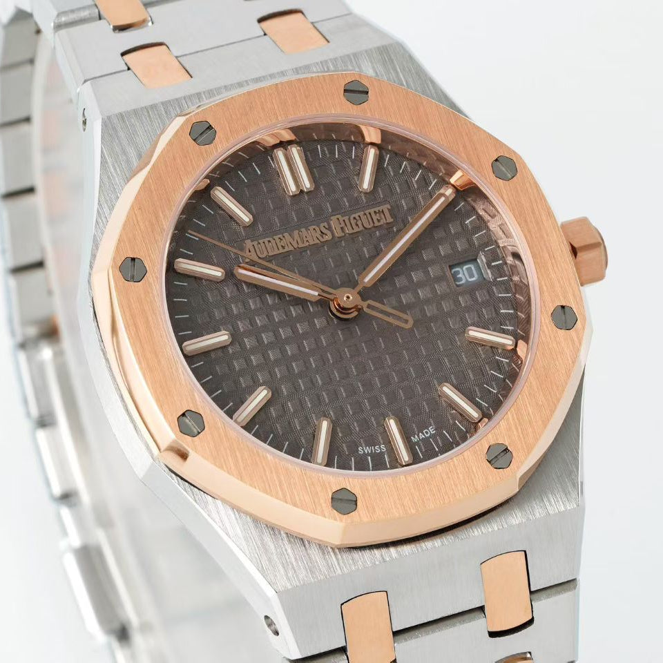 Audemars Piguet Royal Oak 34mm Silver Case Brown Dial Pink Gold Steel