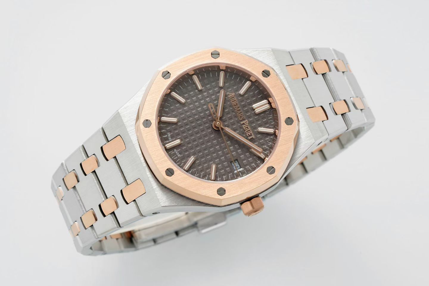 Audemars Piguet Royal Oak 34mm Silver Case Brown Dial Pink Gold Steel