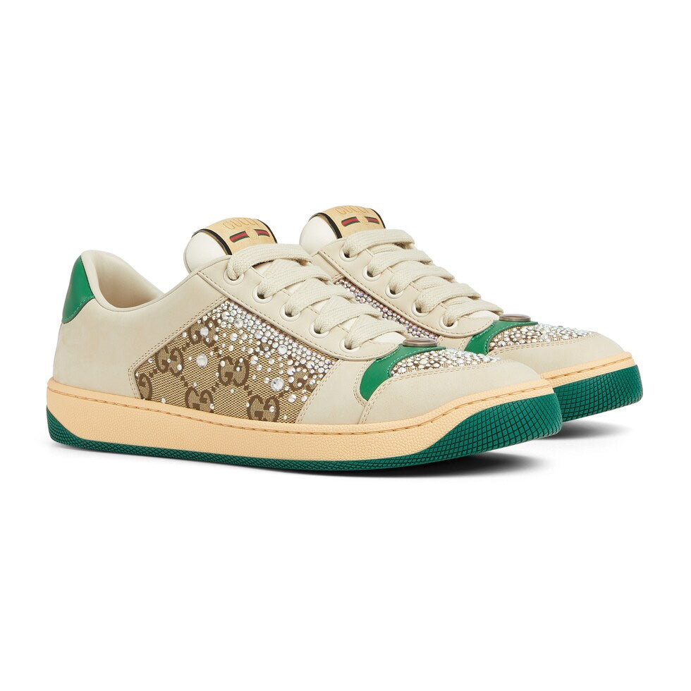 GG Men's Crystal Screener Sneaker Beige Diamond Canvas 523578