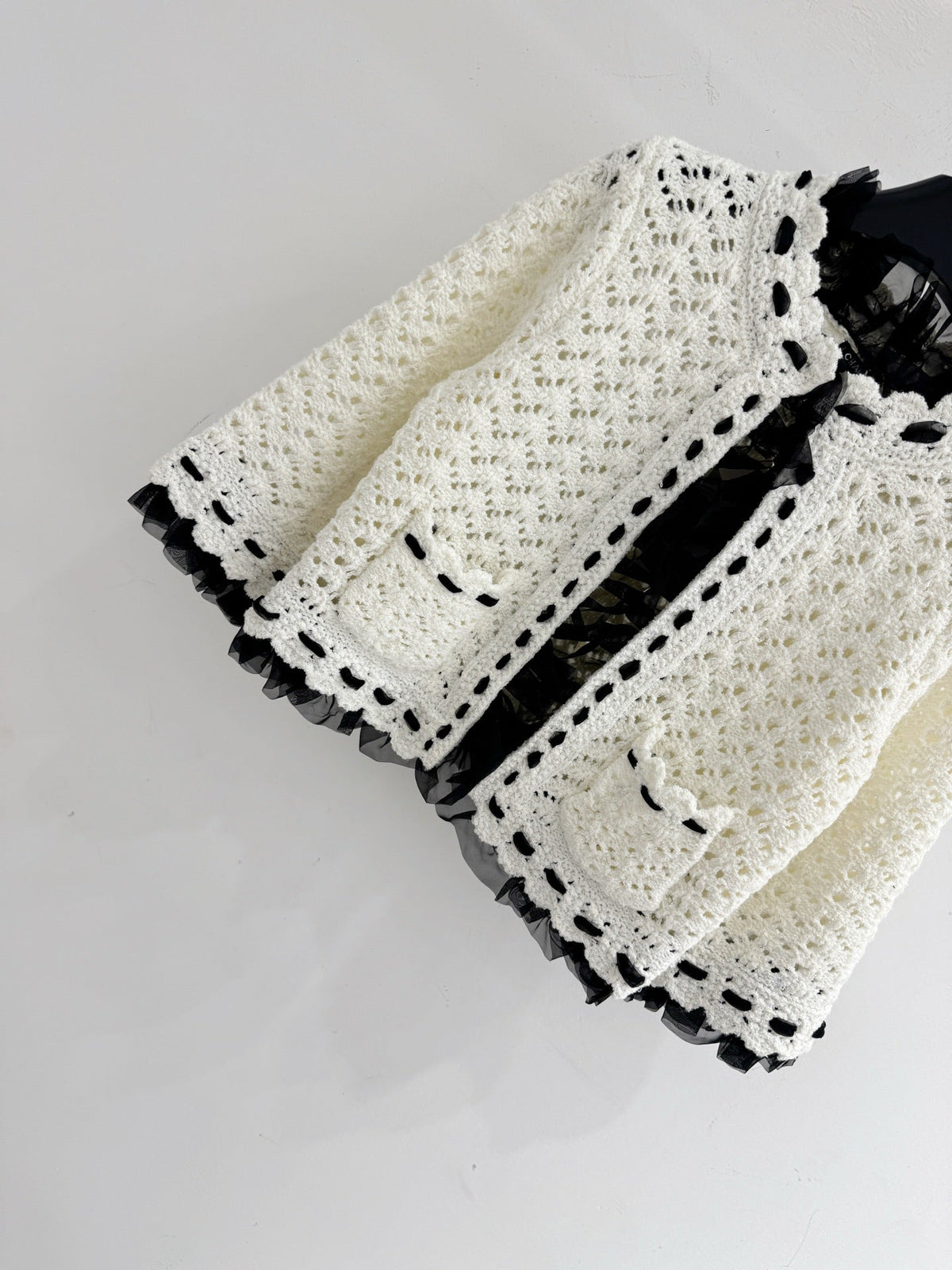 Chanel 2026 Hollowed-out Crochet Short Cardigan White Cashmere