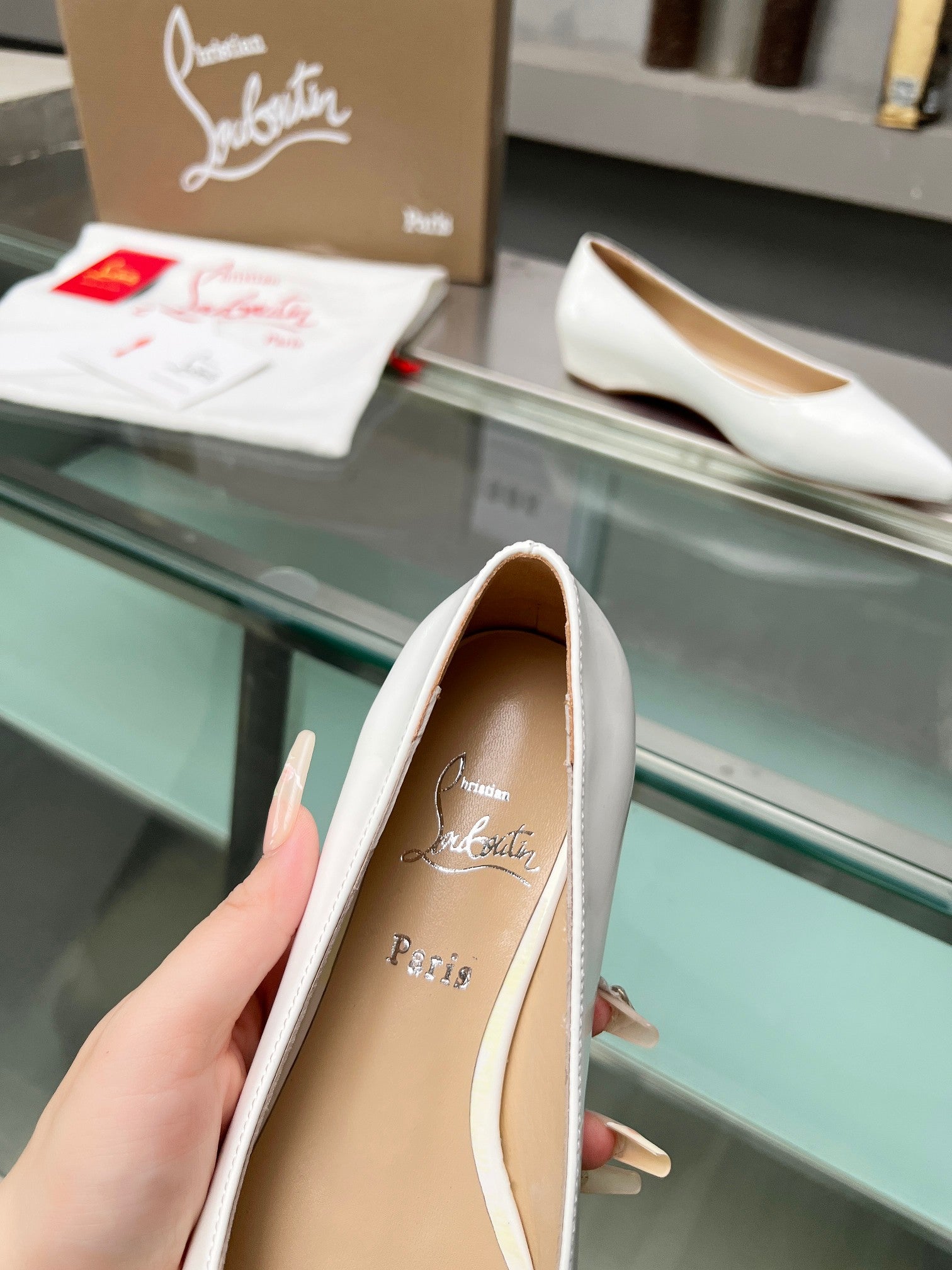 CL Kate Ballerina Flats Patent Leather White