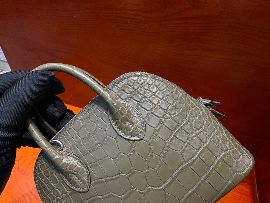 High-end Hermes 2026 Mini Bolide 18cm Olive Green Crocodile Leather