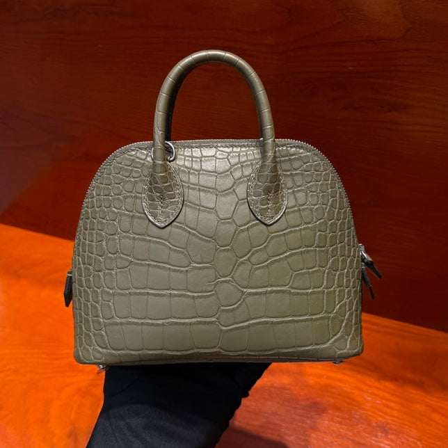 High-end Hermes 2026 Mini Bolide 18cm Olive Green Crocodile Leather
