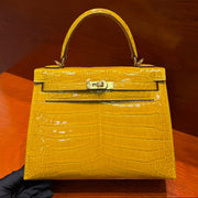 High-end Hermes 2026 Kelly Bag 25cm Bright Yellow Crocodile Leather