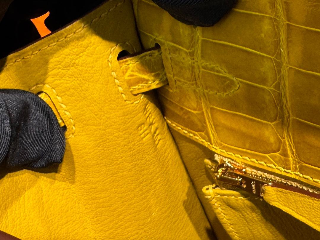 High-end Hermes 2026 Kelly Bag 25cm Bright Yellow Crocodile Leather