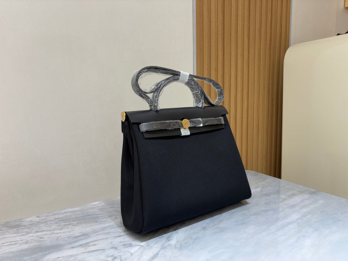 High-end Hermes 2026 Herbag Zip 31cm Black Hunter Leather And Canvas