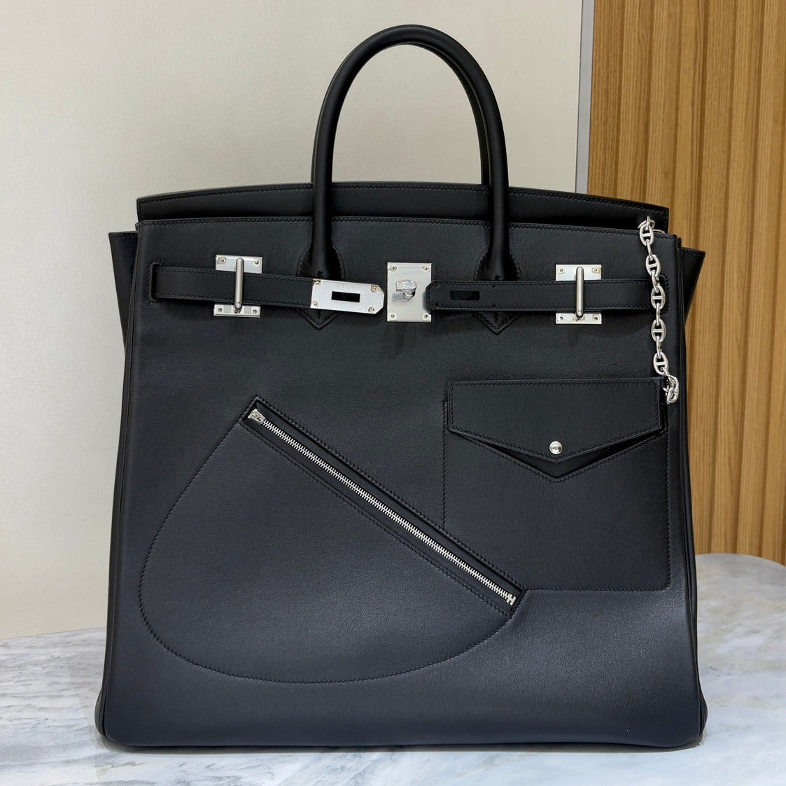 High-end Hermes 2026 Birkin 40cm Haut à Courroies (HAC) Rock Bag Black Swift Leather