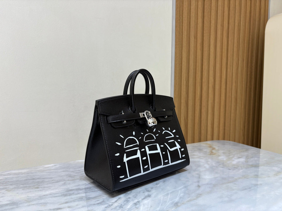 High-end Hermes 2026 Birkin 20cm Sellier "Disco" Bag Black Chamkila Goatskin
