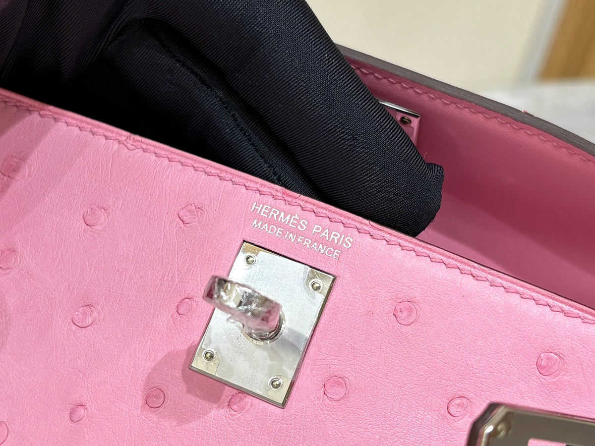 High-end Hermes 2026 Mini Kelly II 19cm Bag Pink Ostrich Leather