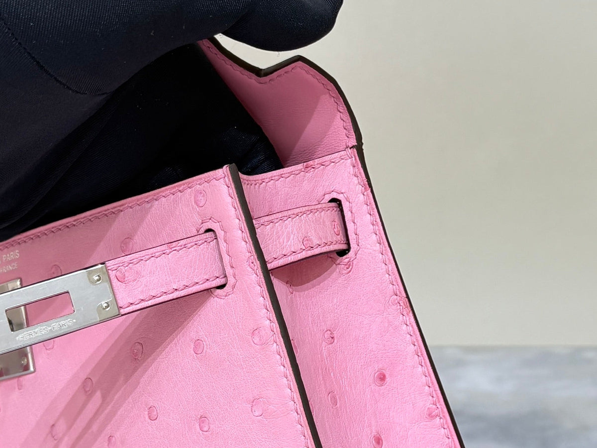 High-end Hermes 2026 Mini Kelly II 19cm Bag Pink Ostrich Leather
