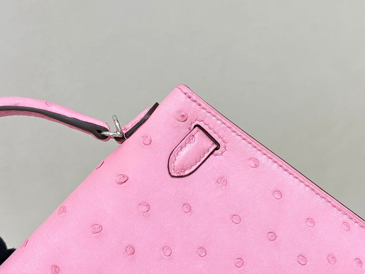 High-end Hermes 2026 Mini Kelly II 19cm Bag Pink Ostrich Leather