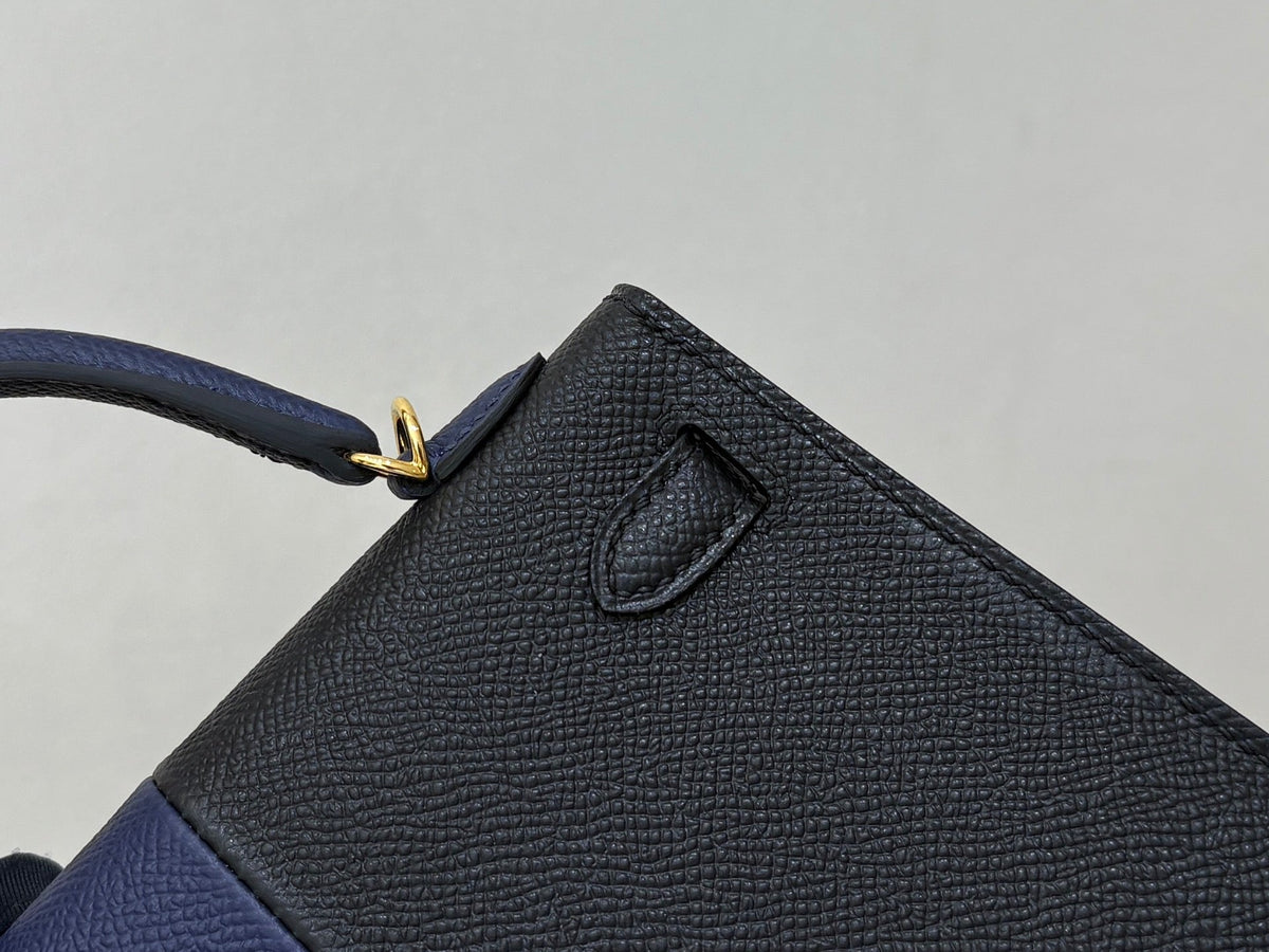 High-end Hermes 2026 Mini Kelly II 19cm Bag Black mix Indigo Blue Epsom Leather