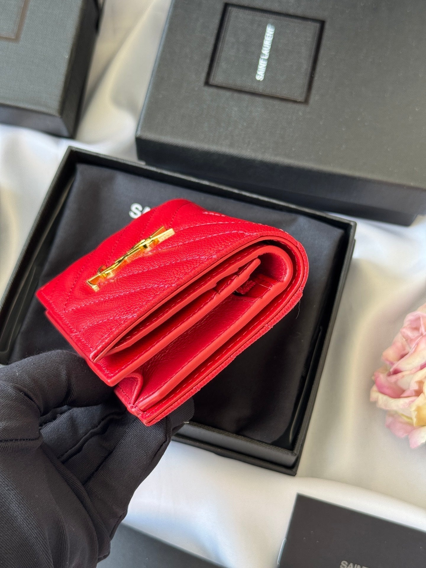 YSL Wallet Red Gold Cowhide 240592