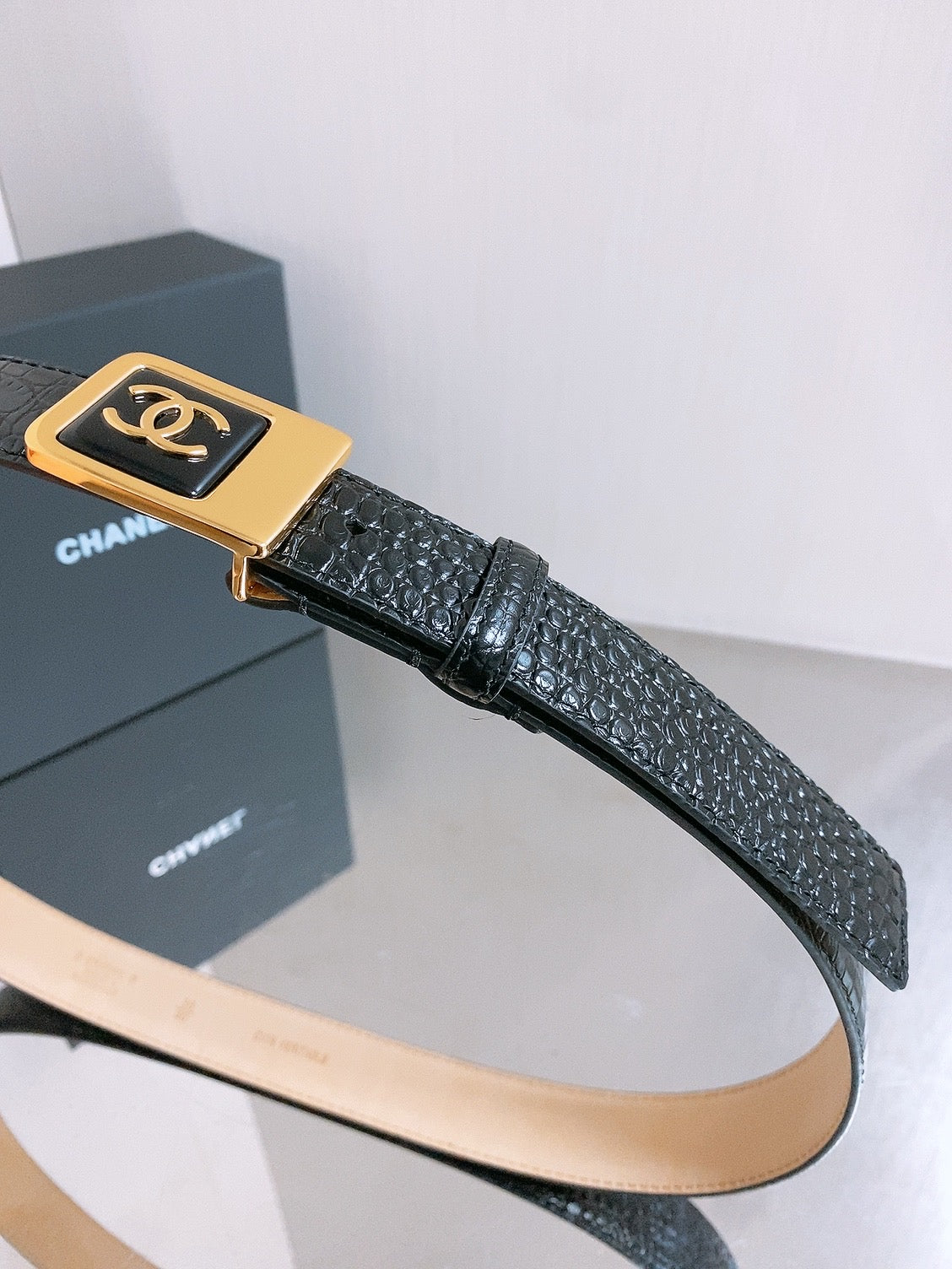 Chanel 2026 Crocodile-Embossed Belt 30mm Calfskin