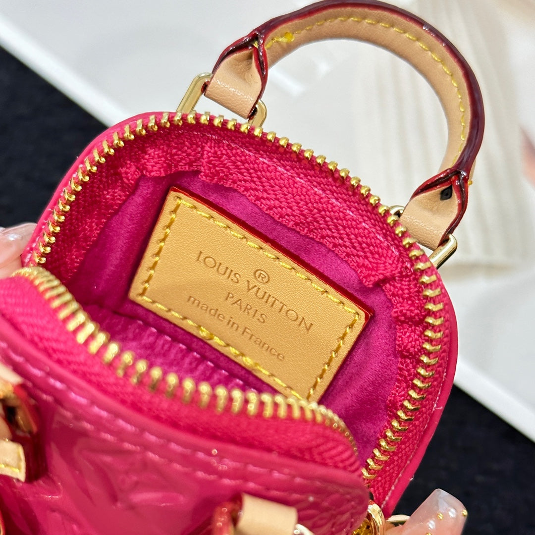 LV Alma Bag Charm Pink mix Beige Cowhide Canvas