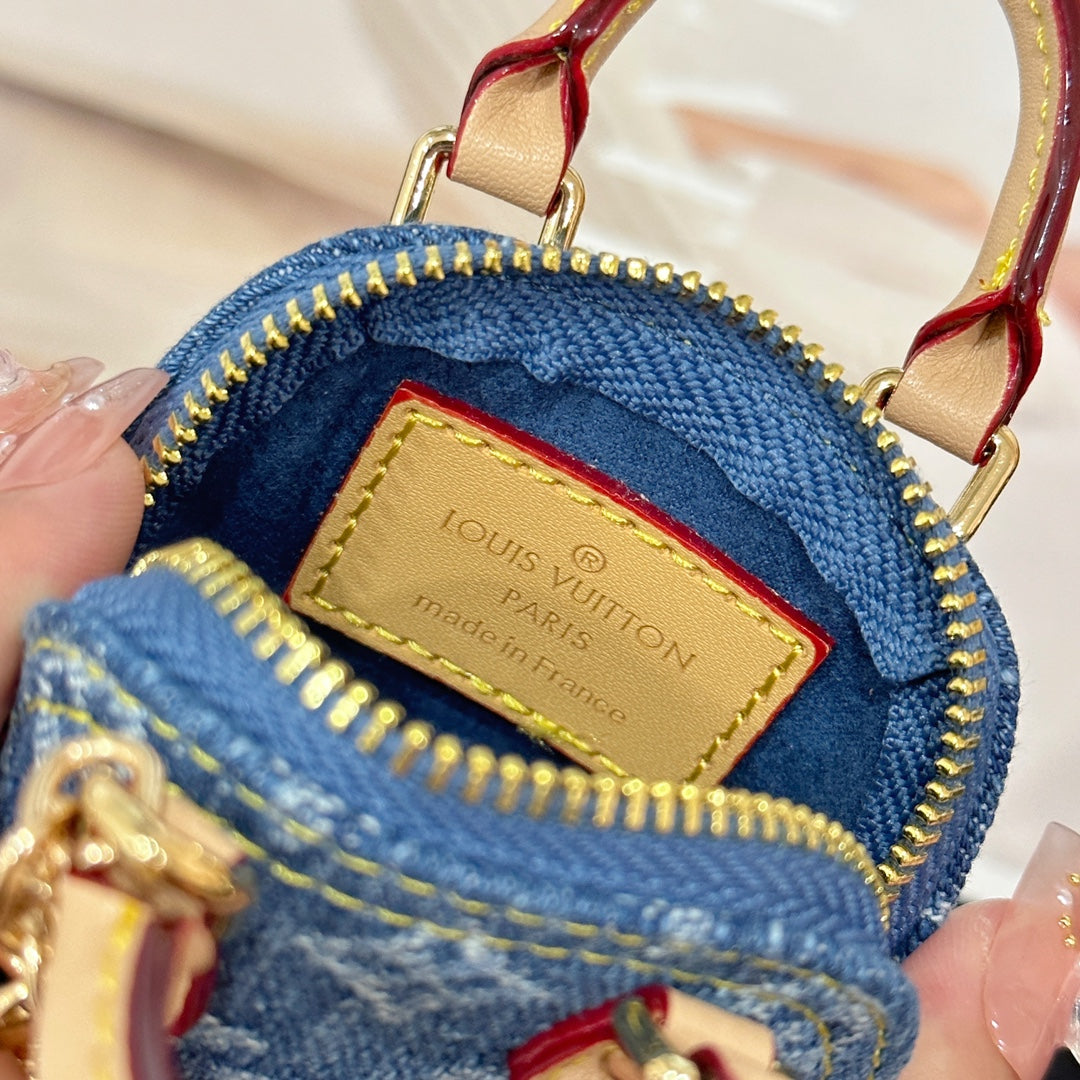 LV Alma Bag Charm Denim Blue mix Beige Cowhide Canvas