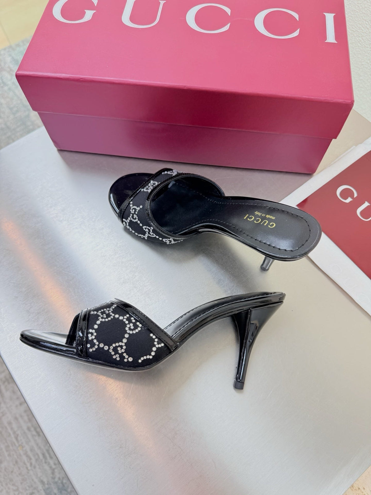 Gucci 2026 Erin GG Sandals 75mm Mesh Leather
