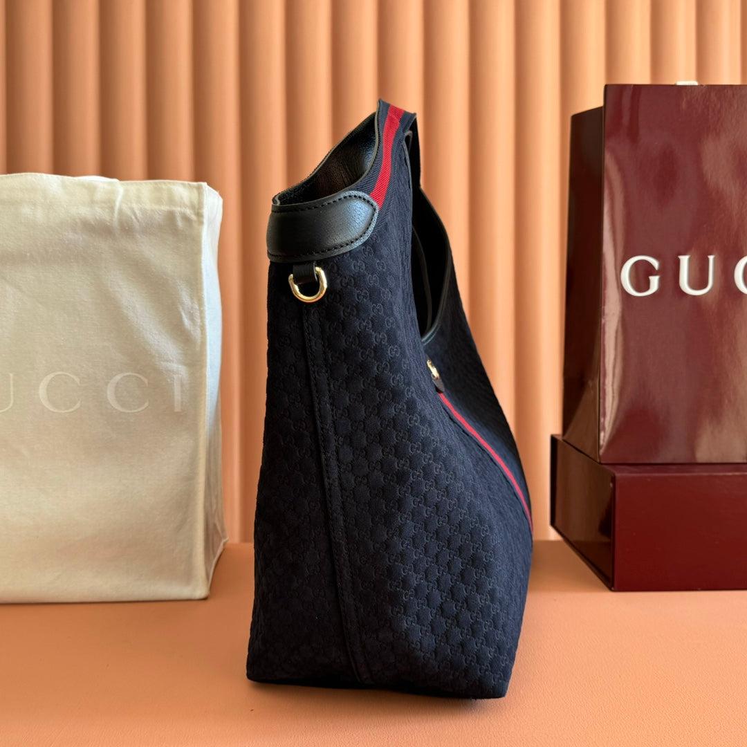 GG 2025 Giglio Large Tote Bag 60cm Dark Blue Red Suede Canvas 273276