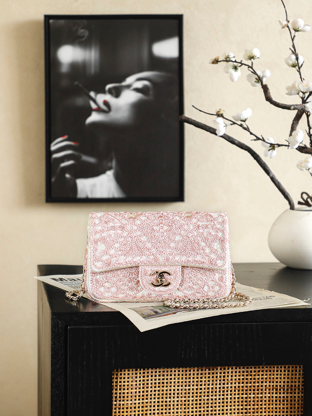 Chanel 2026 Camellia Bag 20cm Woven Leather