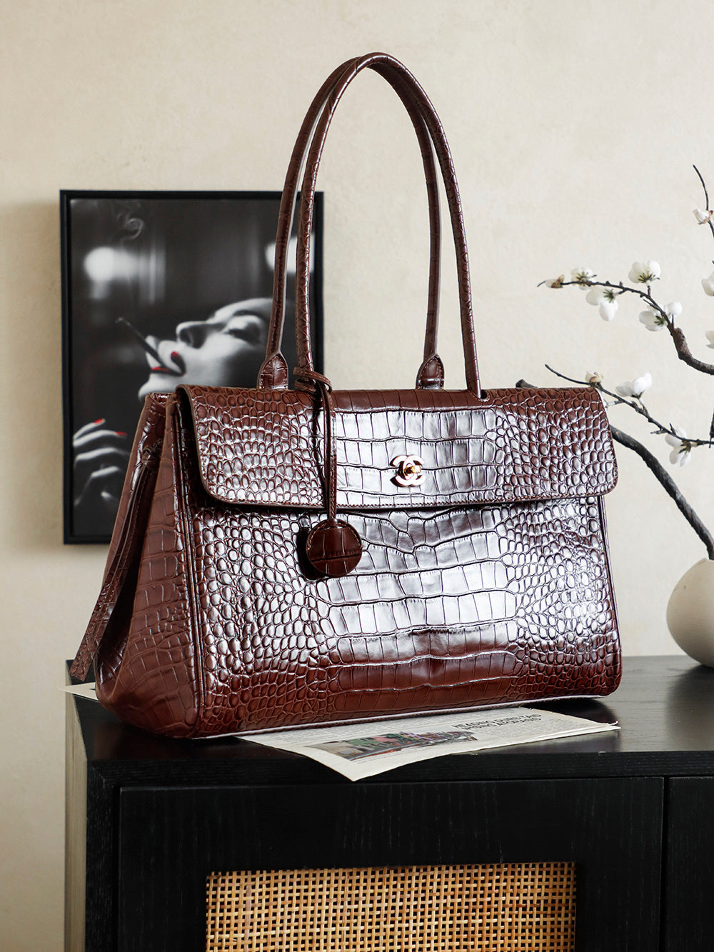 Chanel 2026 Bag 38cm Brown Crocodile-embossed Leather