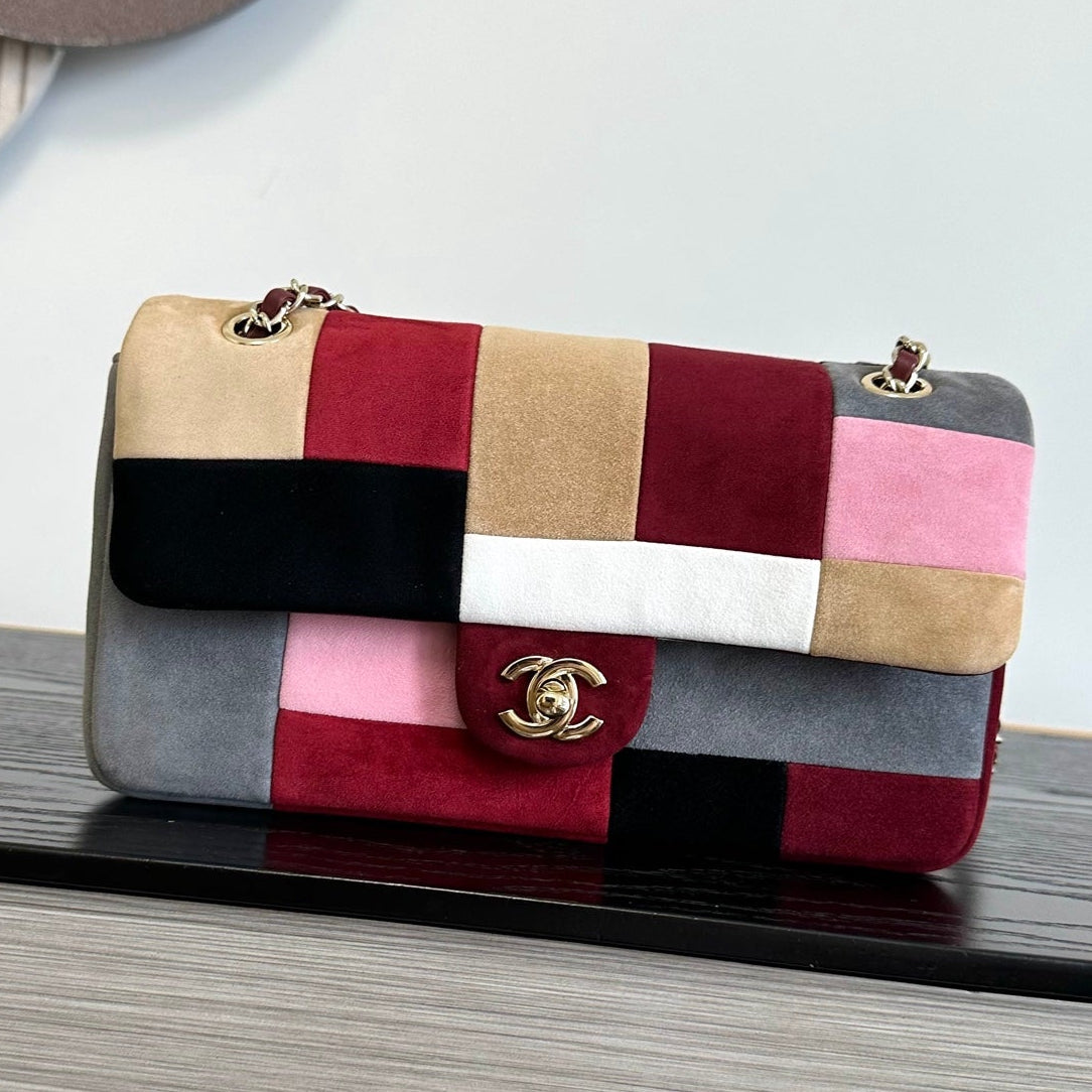 Chanel 2026 Flap Patchwork Bag 24.5cm Multicolors Suede Leather