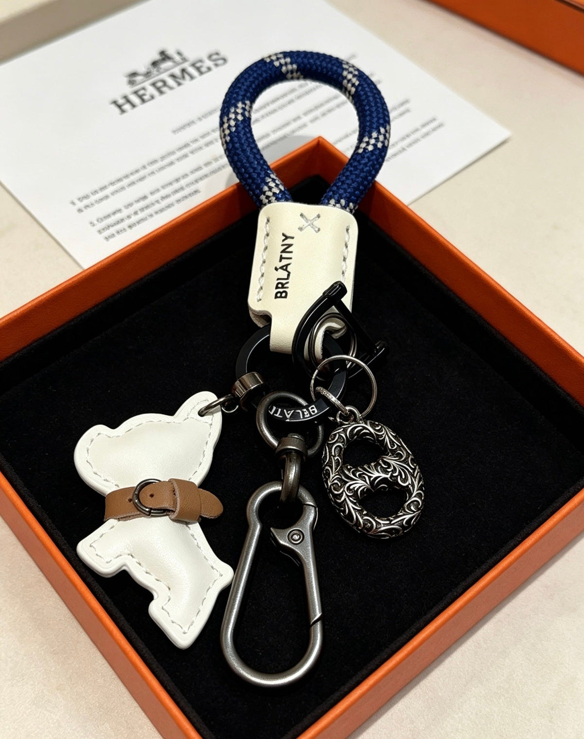 Hermes White Bulldog Charm