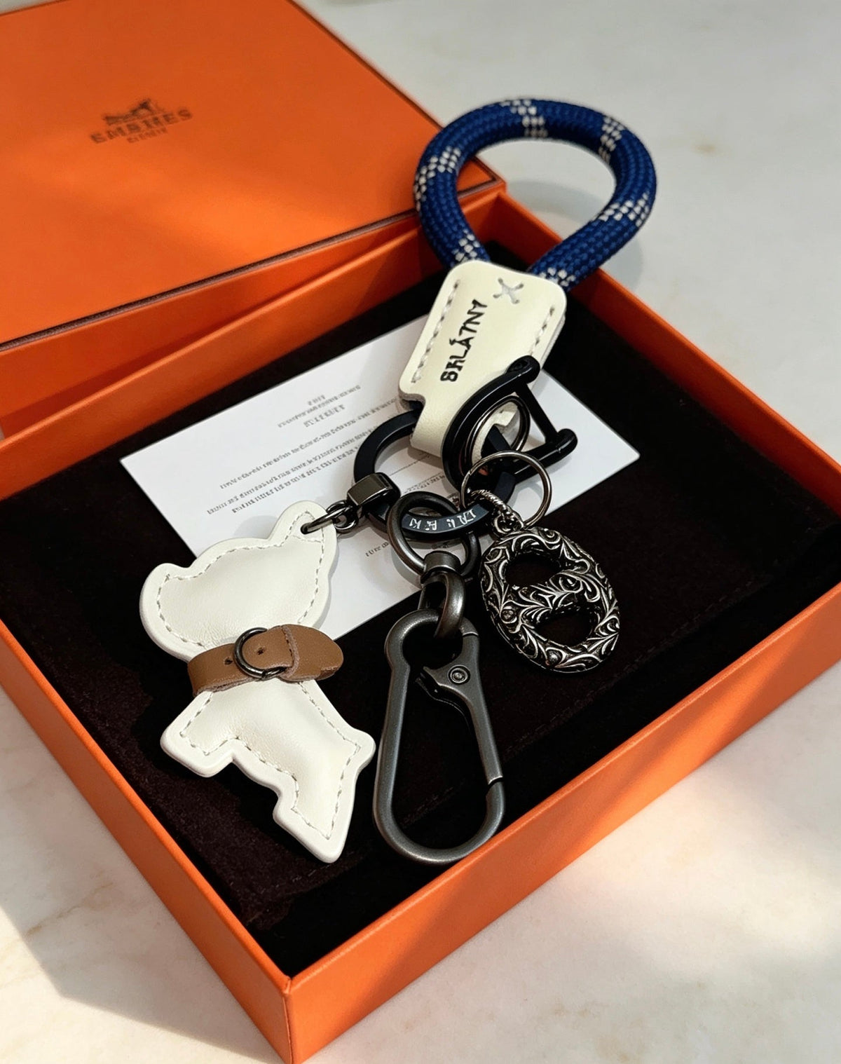 Hermes White Bulldog Charm