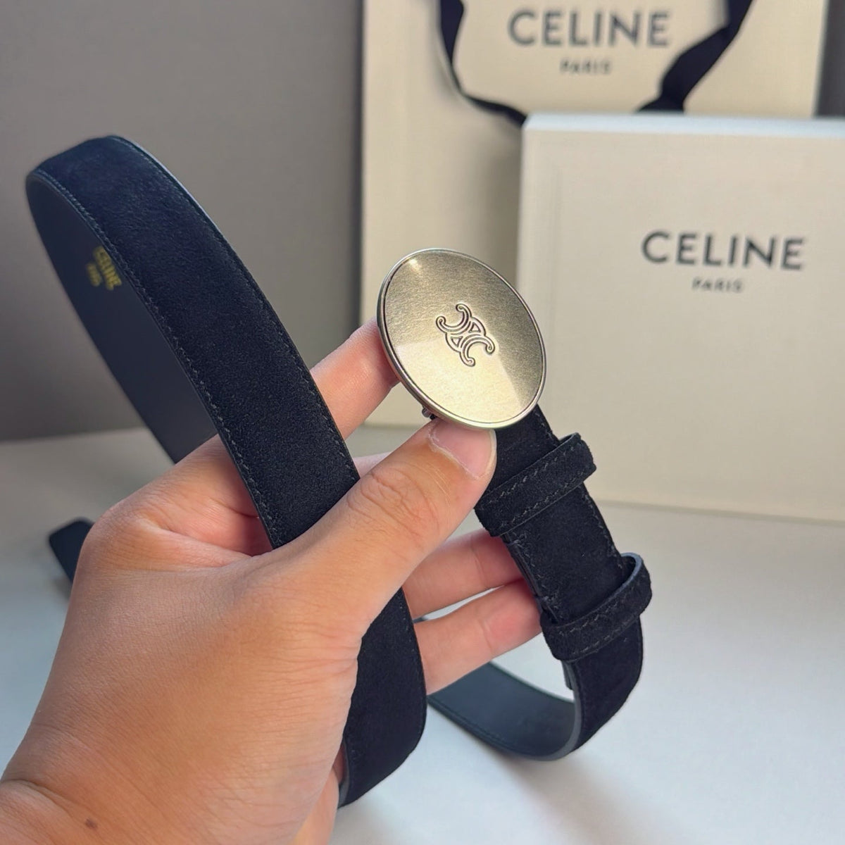 Celine 2026 Triomphe Belt 25mm Suede 205745