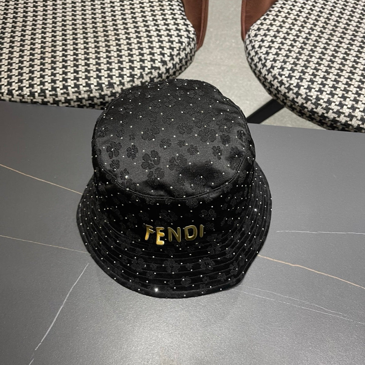 Fendi Rhinestone Embroidered Fabric Bucket Hat 491651