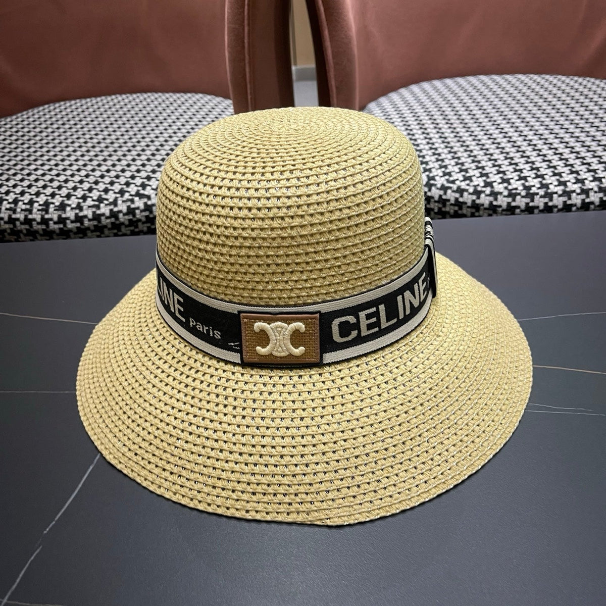 Celine Ribbon Straw Bucket Hat 491800