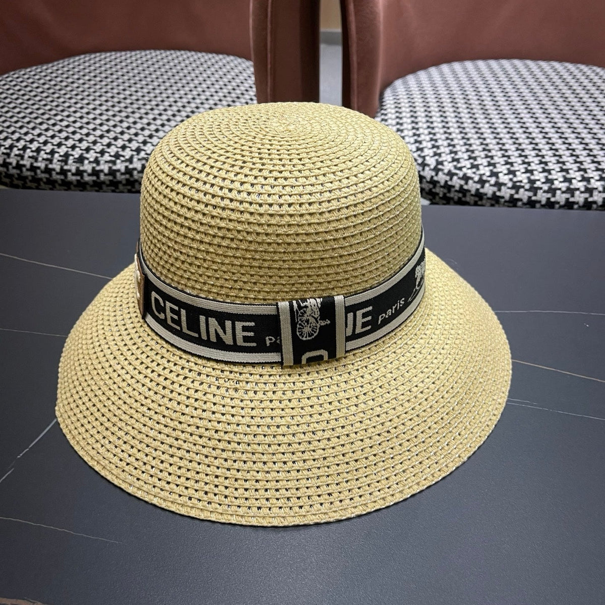 Celine Ribbon Straw Bucket Hat 491800