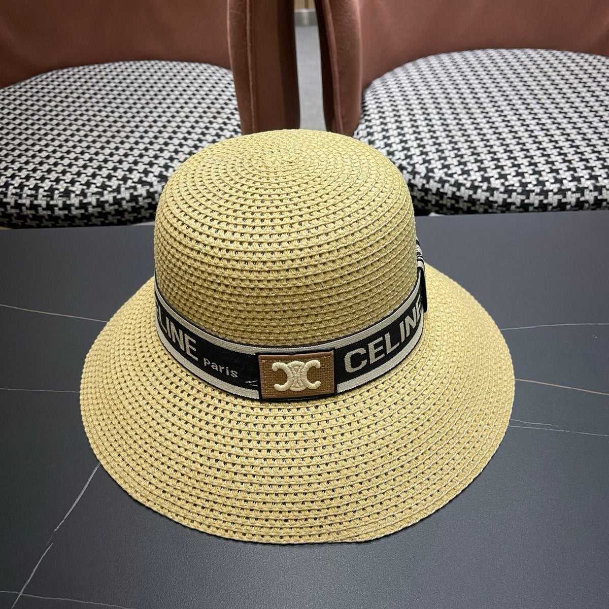 Celine Ribbon Straw Bucket Hat 491800