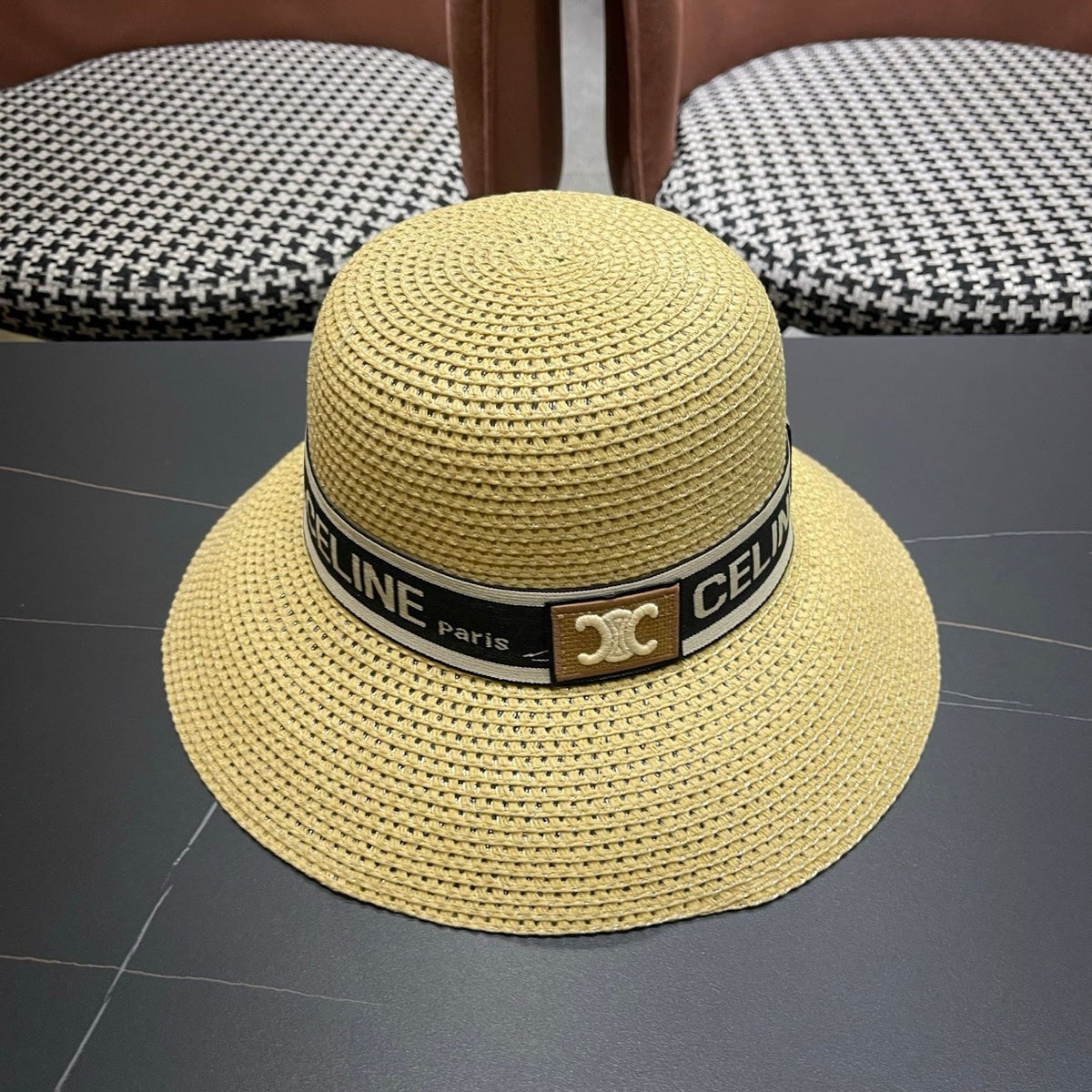 Celine Ribbon Straw Bucket Hat 491800
