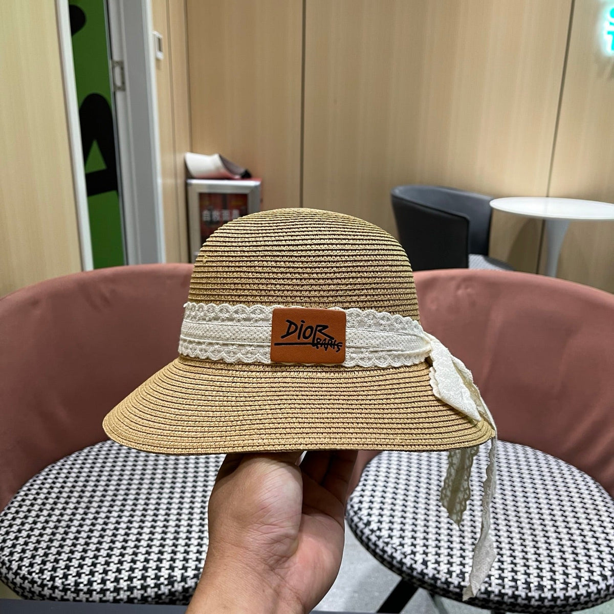 Dior Bow Straw Bucket Hat 491795