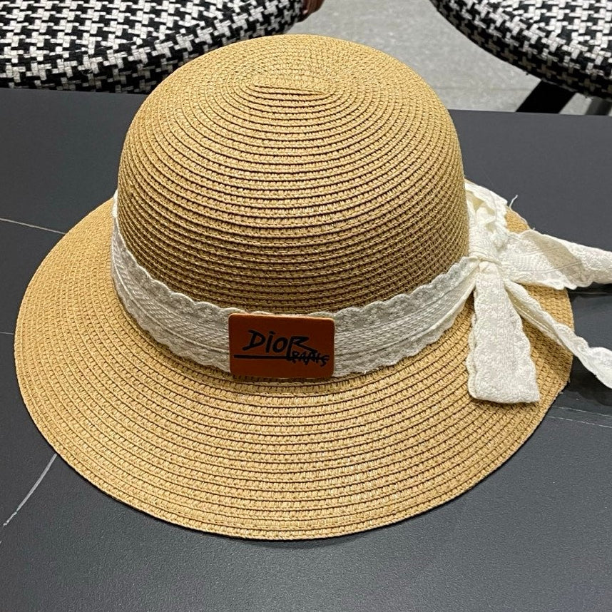 Dior Bow Straw Bucket Hat 491795