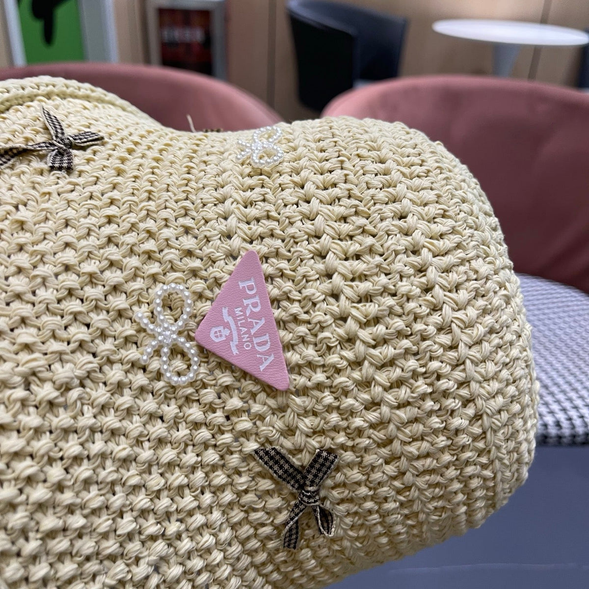 Prada Raffia Bow Knot Fisherman Hat 512516
