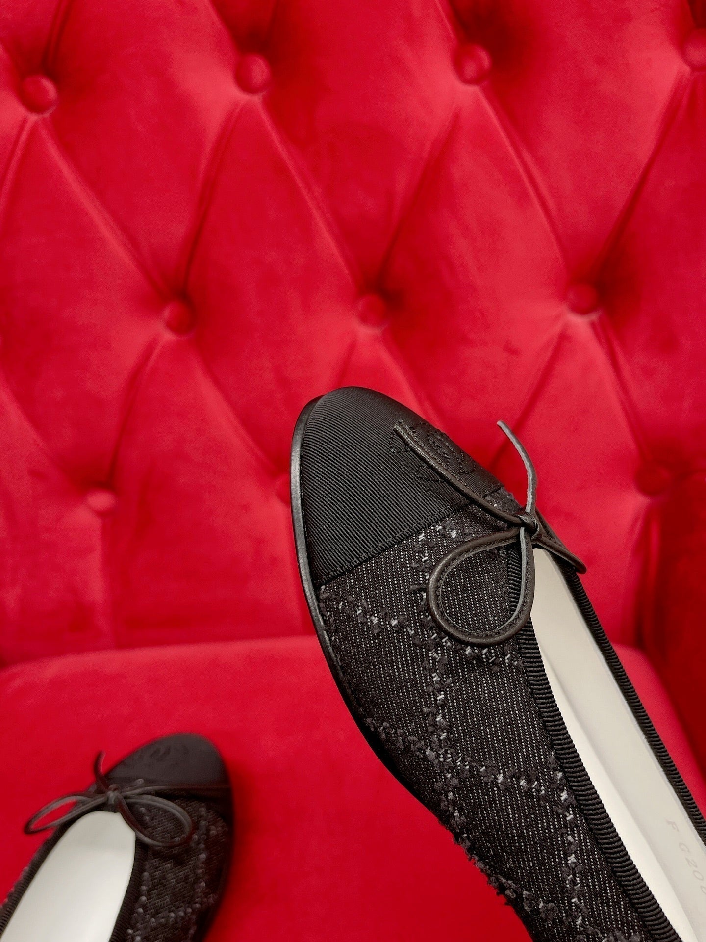 ballet flat black denim grosgrain