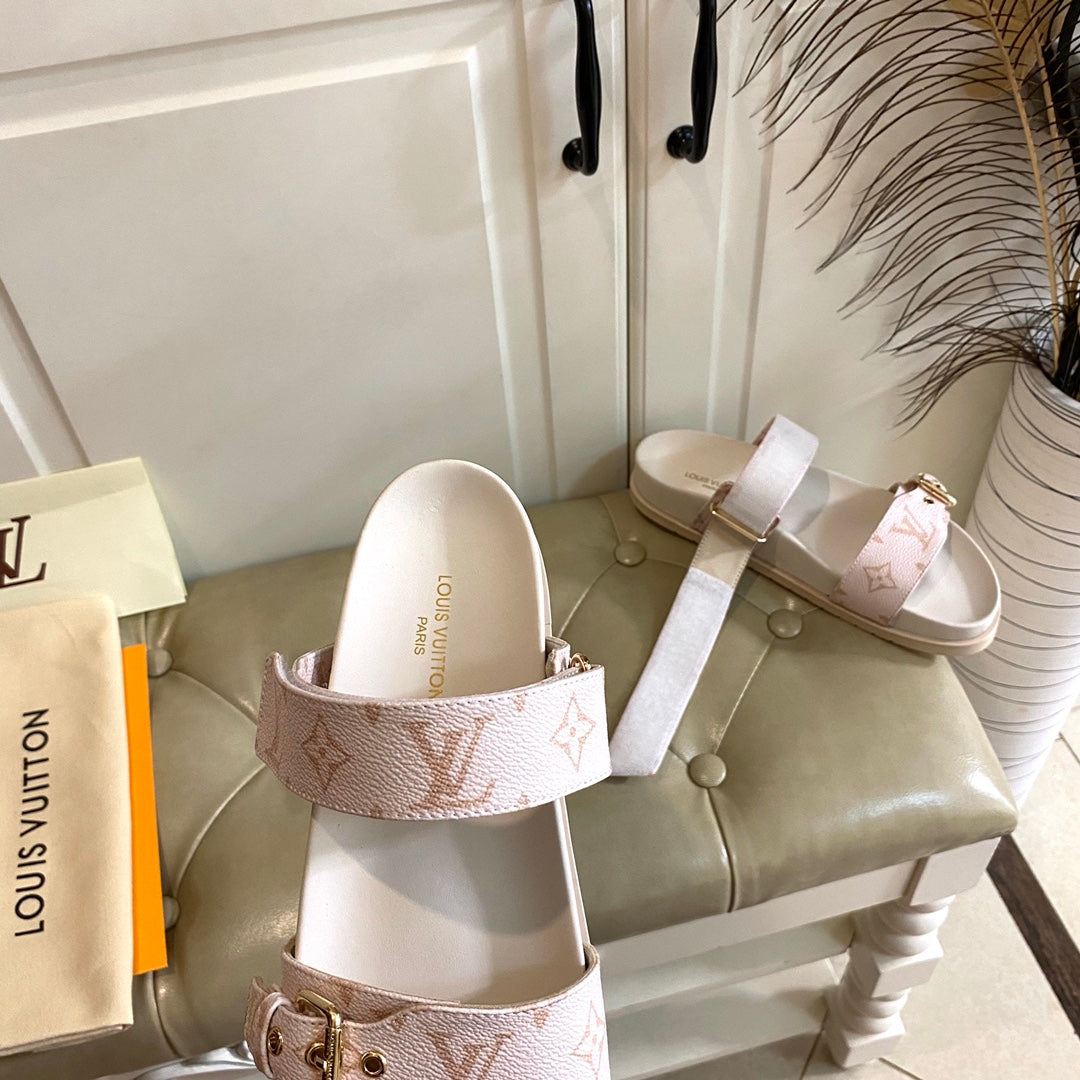 lv sandal mule bomdia pink monogram calfskin
