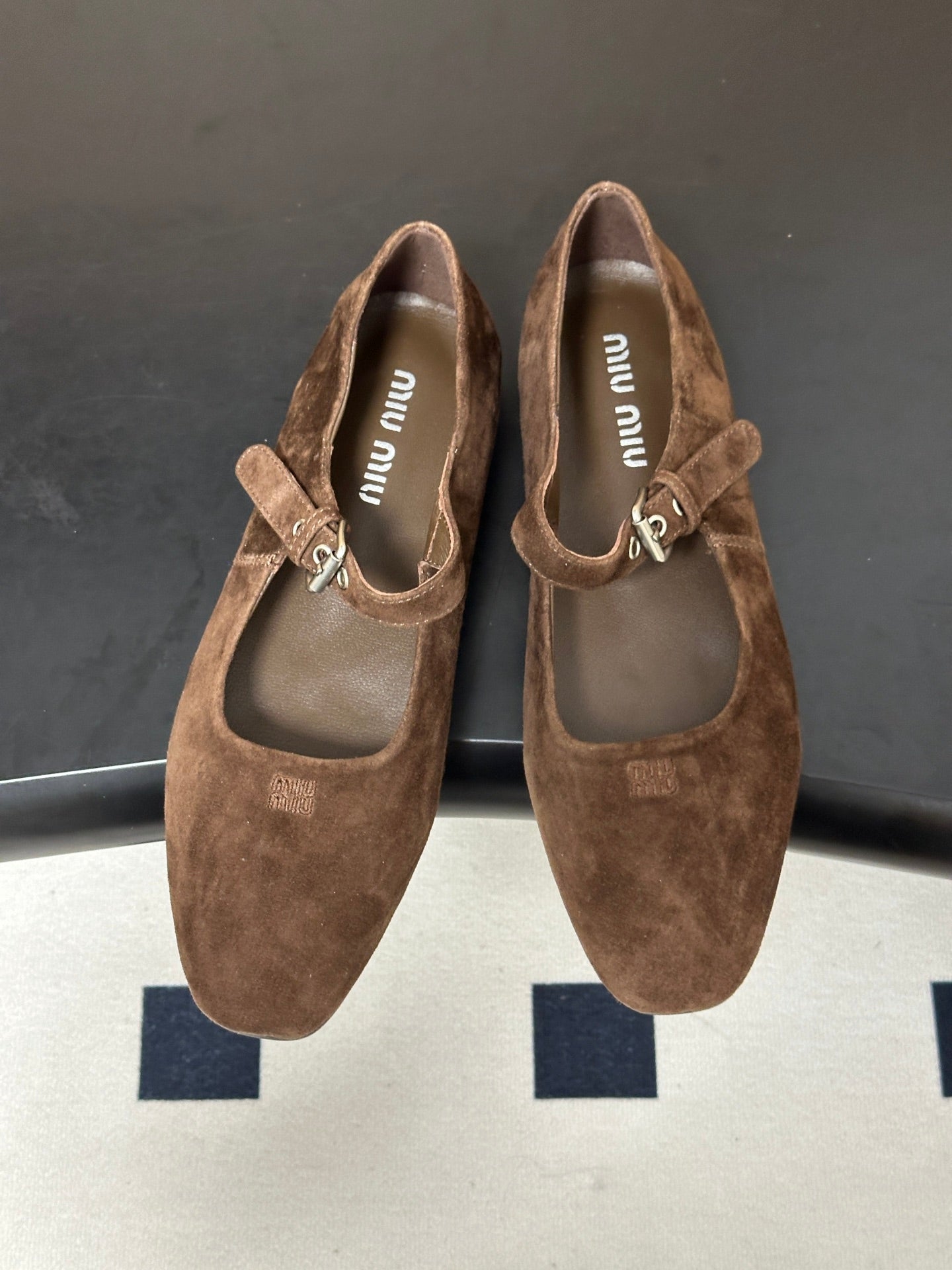 Miu Miu 2026 Square Toe Buckle Ballet Flat Suede 994191