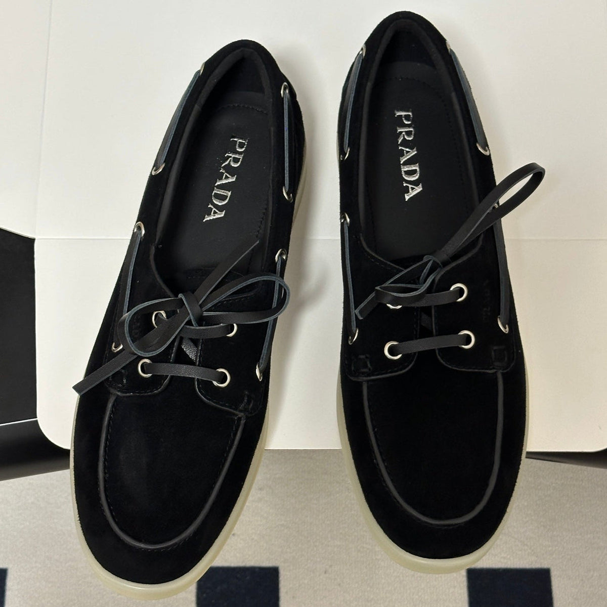 Prada 2026 Lace Up Boat Shoes Suede 151260